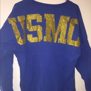 Long sleeve USMC gold glitter shirt.